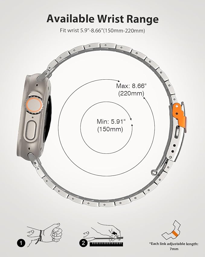Upgraded Titanium Band Compatible with Apple Watch Band Ultra 3/Ultra 2/Ultra 49mm,Series 11/10 46mm,9/8/7 45mm,SE3/SE2/SE/6/5/4 44mm,3/2/1 42mm,Lightweight Durable Large Strap,Titanium/Orange