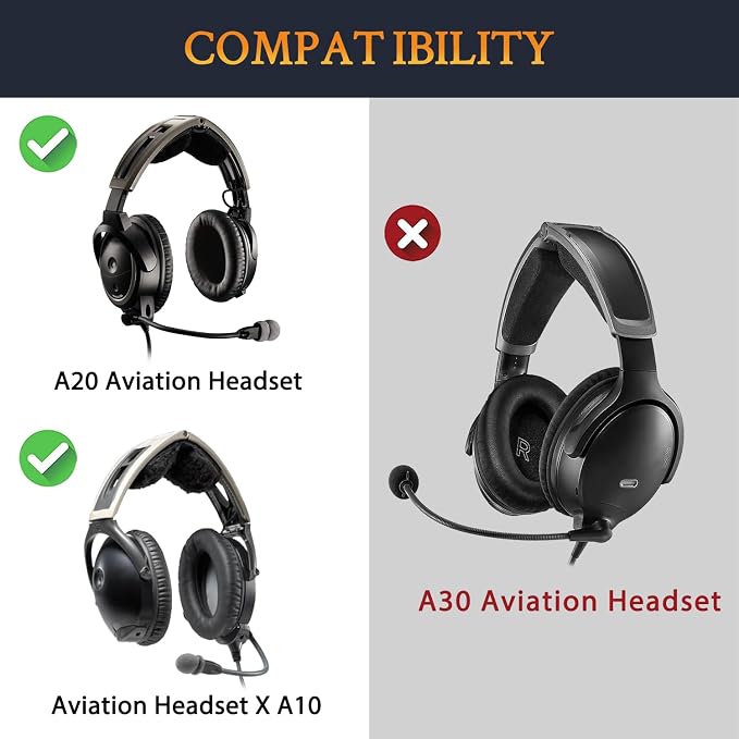 SOULWIT Ear Pads for Bose A20/A10 Aviation Headset, EarPads Cushions with Soft Protein Leather, High-Density Noise Isolation Foam - Black
