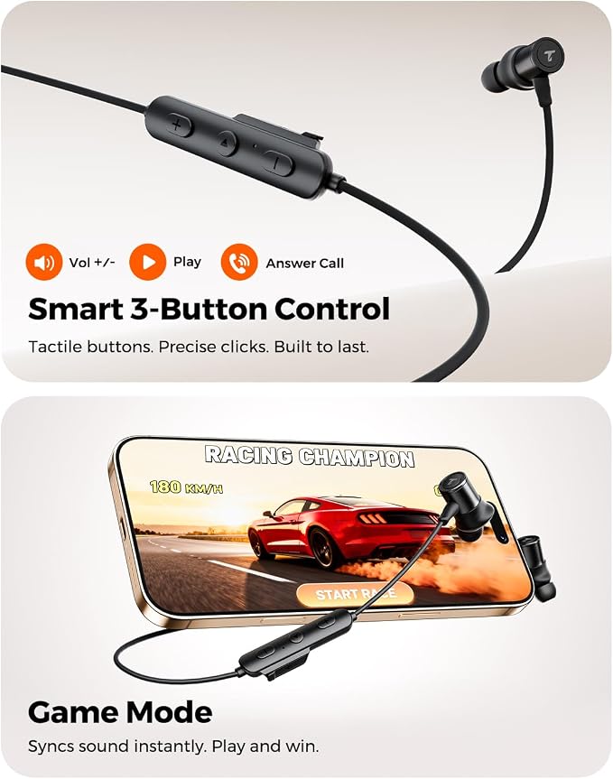 Truefree HD-100 Wireless Earbuds, Bluetooth 6.0 Neckband Headphones, Magnetic Wireless Earphones, 11mm Driver Spatial Audio, Multipoint Connection, 20 Hours of Battery Life, IP67 Waterproof for Sports