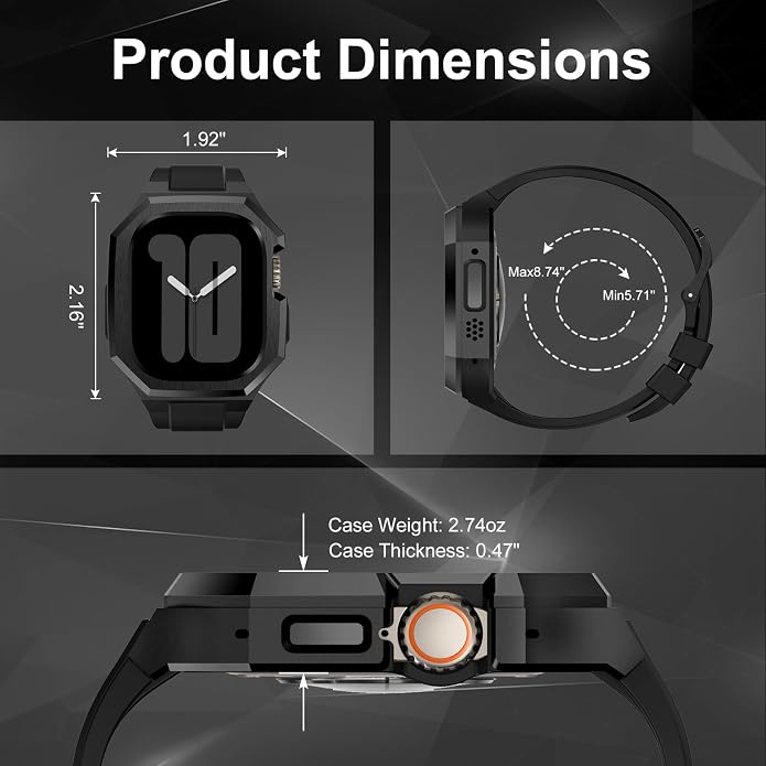 Luxury Metal Case with Band Compatible for Apple Watch 44mm 45mm 46mm 49mm,Men Rugged Protective Bumper Cover with Soft Silicone Strap for iWatch Series 11/10/9/8/7/6/SE3/SE2/SE/5/4 and Ultra 3/2/1 49mm