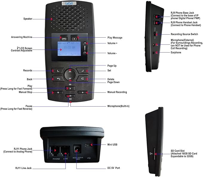 Standalone Telephone Recorder/Phone Call Recorder/Call Recording Device for Analog Landline and Digital/IP Phones, AR120