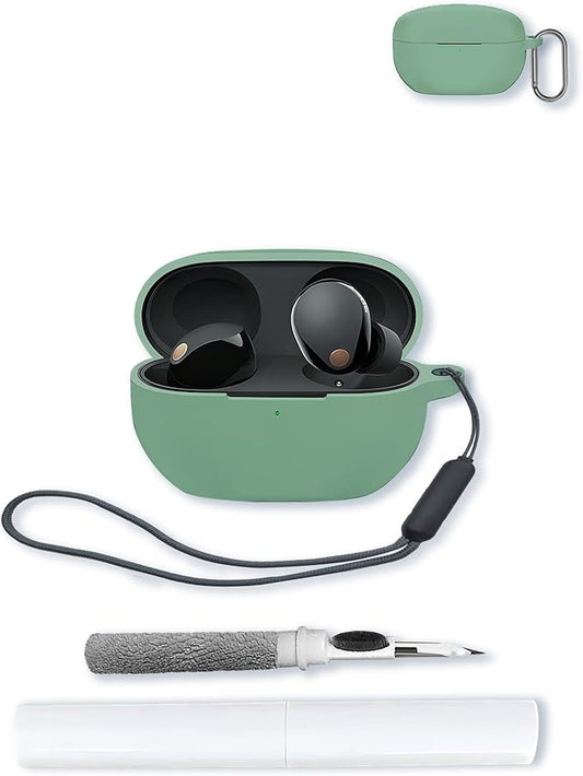 Case for Sony WF-1000XM5 Wf Xm5 Wireless Noise Cancelling Earbud,Soft Protective,BOVUGAC Silicone Case Cover with Keychain & Cleaning Kit & Lanyard for Sony Wf Xm5 Earbuds-Matcha