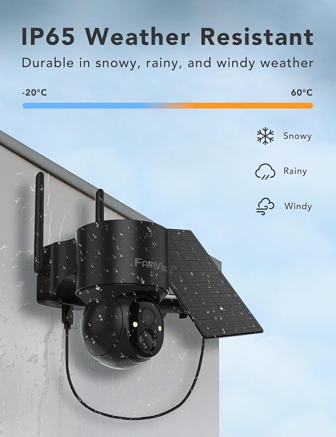 2K Solar Security Cameras Wireless Outdoor, 360°PTZ Battery Powered Cameras for Home Security, 2.4G WiFi Outdoor Camera with Color Night Vision, IP66 Waterproof, Motion Sensor Alarm, Black-2P