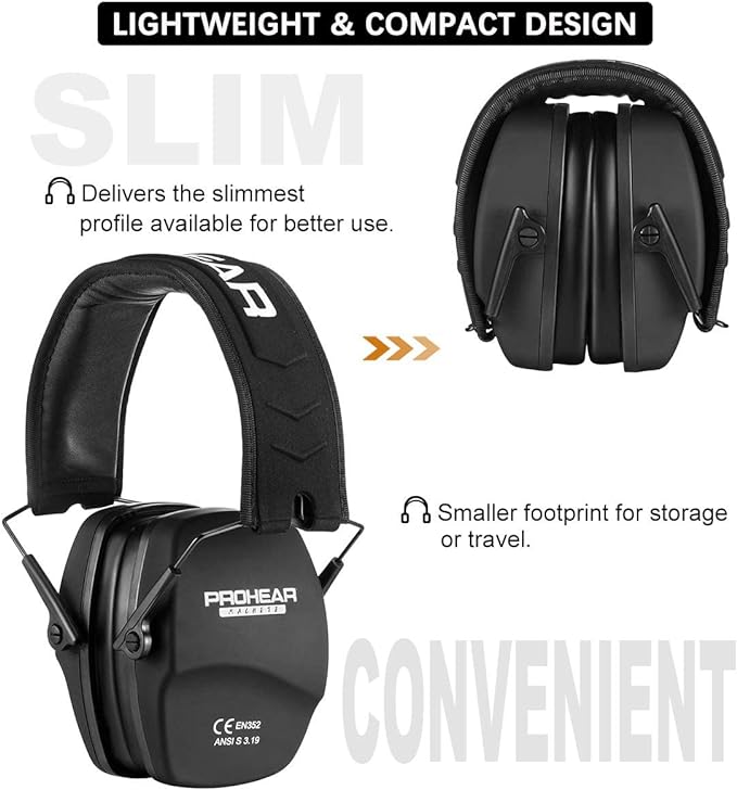 PROHEAR Ear Protection Safety Earmuffs for Shooting Noise Reduction Slim Hearing Protector