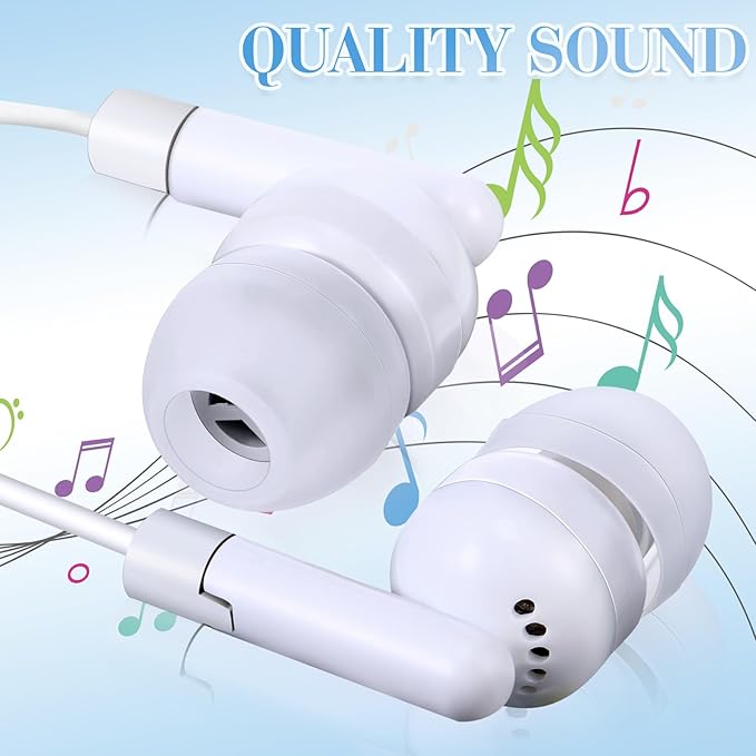 Kanayu 200 Pack Wired Earbuds Bulk for Classroom Ear Headphones Wired Basic Student Earbuds No Microphone with 3.5MM Jack for Class Laptop School Library, Individually Bagged (White)