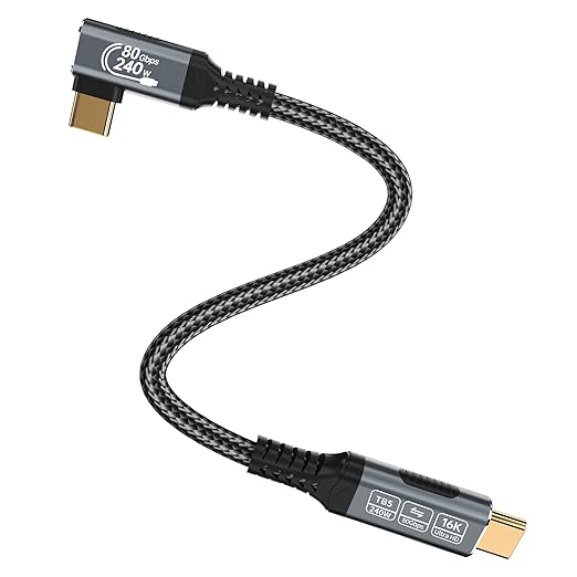 240w 80gbps USB c Cable Compatible with Thunderbolt 5 Cable Right Angle Short 1ft, 90 Degree USB C Cable, 8K/16k 60Hz usbc Monitor Cable for Thunderbolt 4,USB c Video Braided