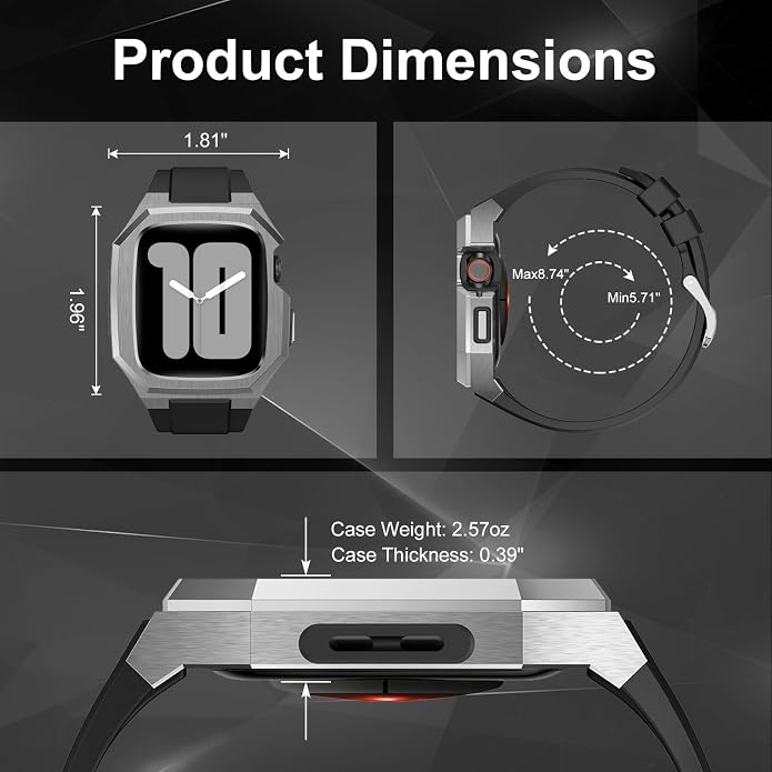 Luxury Metal Case with Band Compatible for Apple Watch 44mm 45mm 46mm 49mm,Men Rugged Protective Bumper Cover with Soft Silicone Strap for iWatch Series 11/10/9/8/7/6/SE3/SE2/SE/5/4 and Ultra 3/2/1 49mm