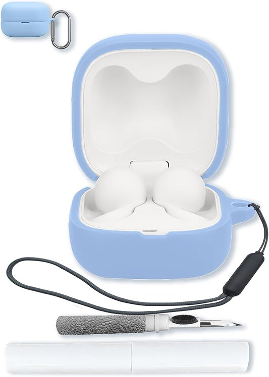 Case for Sony LinkBuds Open Truly Wireless Earbud Headphones（Model Number：WFL910B.UC,Soft Protective,Shockproof, BOVUGAC Silicone Case Cover with Keychain & Cleaning Kit & Lanyard-SkyBlue