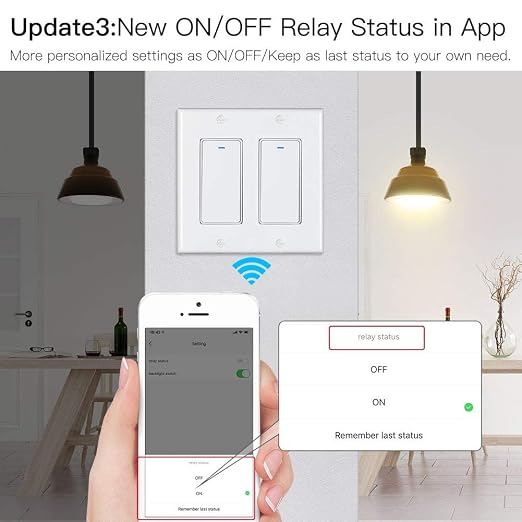 MoesGo WiFi Wall Push Button Smart Light Switch,Multi-Control, 2.4GHz WiFi Light Switches, Neutral Wire Required,Remote Control Smart Life/Tuya, Work with Alexa,Google Home White 2 Gang