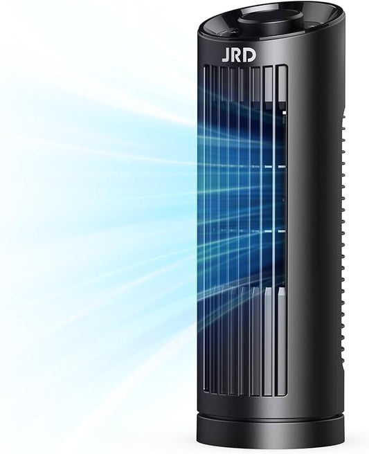 JRD 13'' Tower Fan with 3 Speeds, 80° Oscillating, 23ft/s Bladeless Desk Fan, Quiet Operation, Compact & Portable Table Fan for Bedroom Home Office Desktop