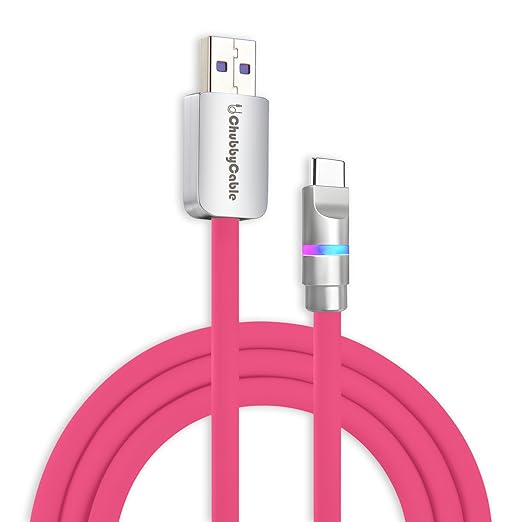 chubbycable Neon Chubby - Fast Charge Cable with Smart Light RGB Color Gradual Light Up 100W Charging Cord LED USB C Cable Compatible with iPhone 17-15 Series, Rose Red, USB-A to Type-C, 0.82 FT