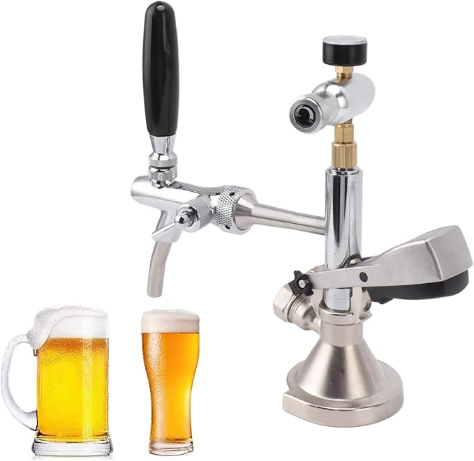 Stainless Steel Beer Keg Pump 4Inch Portable Tap - Manual Hand Pump for Homebrew Kegerator Outdoor Party Bar Restaurant Wedding with Hose Clamp(Type A + with Pressure Gauge)