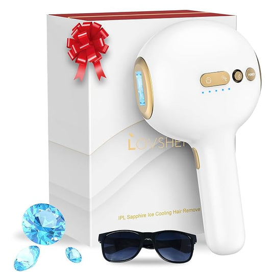 Lovsheme Sapphire Ice Cooling Hair Remove Device, Ice-cooling Device Hair Removal for Nearly Painless, Auto Flashing for Fast Full Body Hair Removal, White