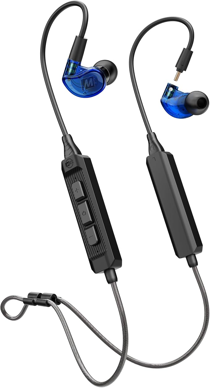 MEE audio M6 PRO Musicians' in-Ear Monitors Wired + Wireless Combo Pack: Includes IEMs, 2 Audio Cables and BT3 Hi-Res Bluetooth Audio Adapter w/aptX, LDAC, Auracast Support, & Built-in Headset (Blue)