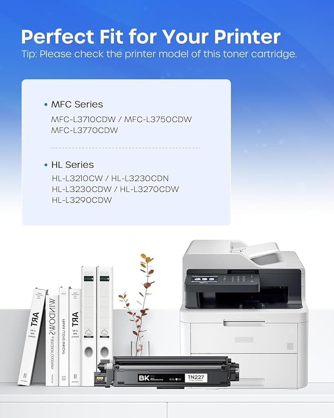 TN227 TN-227BK/C/M/Y High Yield Toner Compatible for Brother TN227 | TN-227 TN-223BK/C/M/Y TN223 for HL-L3270CDW MFC-L3770CDW HL-L3290CDW MFC-L3750CDW HL-L3210CW Printer
