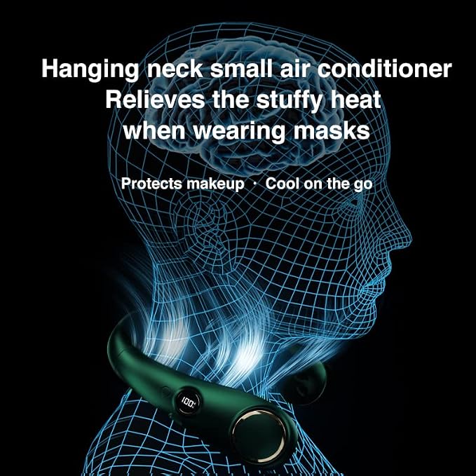 Hanging Neck Fan, Portable Bladeless Fan with 360 Degree Cooling, Hands-Free Design, Fast Cooling for Outdoor Use, 2000mAh Battery Operated (Green)