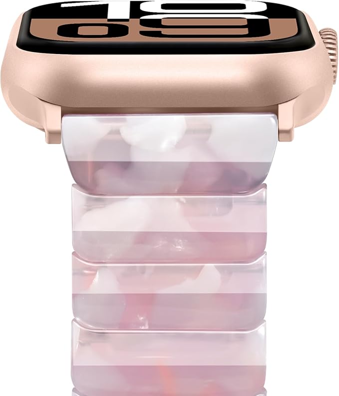 V-MORO Resin Band Compatible with Apple Watch Series 7/8/9/10 41mm/40mm/38mm/42mm Fashion Strap for iWatch Series 6/5/4/3/2/1/SE/SE2 Lightweight Bracelet Wristband Women(Classic Pink Tan)