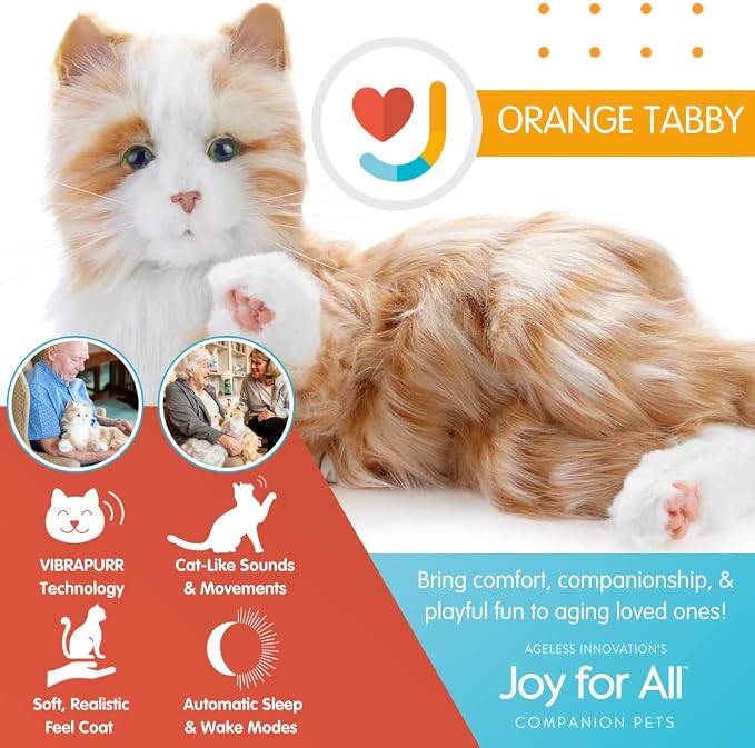 JOY FOR ALL - Orange Tabby Cat - Interactive Companion Pets - Realistic & Lifelike, 10.5 Inch