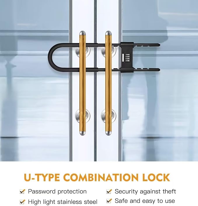 Long Shackle Padlock -U-Lock-Bike Combo U-Lock - Four-Position Combination Padlock -with Adjustable Shackle - Suitable for Bicycles, e-Bikes, Mountain Bikes, Glass Doors