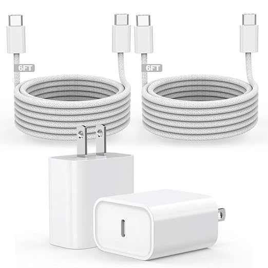 [Apple MFi Certified] iPhone Air/17 Charger,USB C Fast Charging 2Pack 20W Apple Charger Type C Block 6FT USB C to C Woven Cable for iPhone 17 Pro Max/16 Plus/16 Pro Max/15 Pro Max,iPad Pro/Air/AirPods
