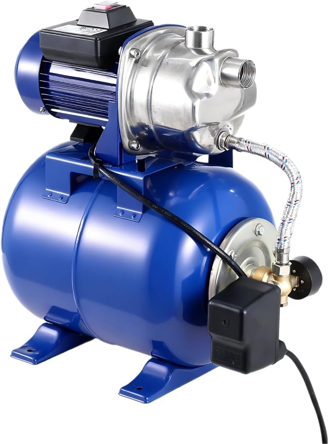 Powerful 1.6HP Shallow Well Pump with Pressure Tank, 1320GPH High Flow, 164ft Max Head, Stainless Steel Construction, Auto Pressure Switch - Ideal for Home/Farm/Garden/Yard Water Supply (Blue)