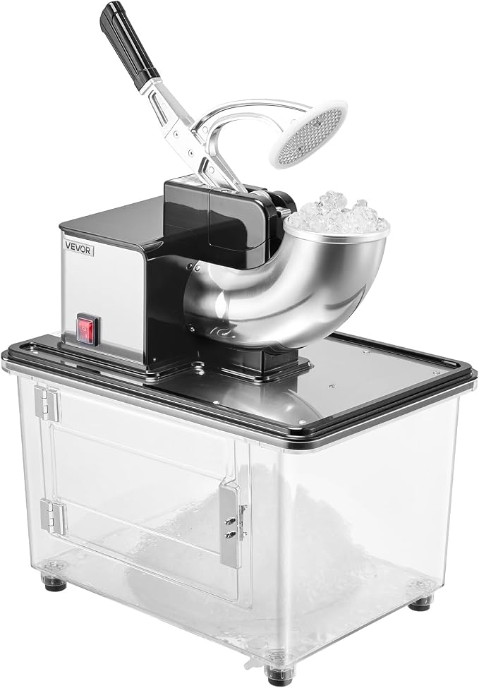 VEVOR Commercial Ice Crusher 661LBS/H, 350W Electric Snow Cone Machine with 4 Blades, 2000RPM Stainless Steel Shaved Ice Machine with 11 Gal Crushed-Ice Box, for Family Restaurants Bars, Black