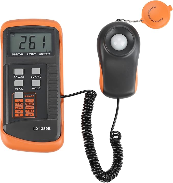 Light Meter, LX1330B Digital Luxmeter, LCD Display Light Meter Photometer Tester, 0-200,000 Testing Illuminometer for Plants, Car Headlights, Home & Office LEDs
