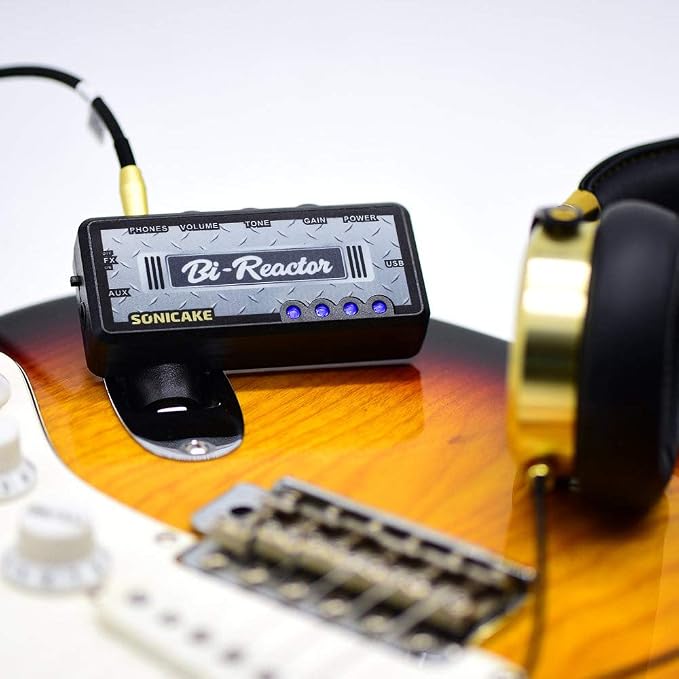 SONICAKE Guitar Headphone Amp, Mini Guitar Amplifier Plug-in USB Chargable Portable US Style High Gain Tone with Delay Carry-On Pocket Bedroom Effects for Electric Guitar