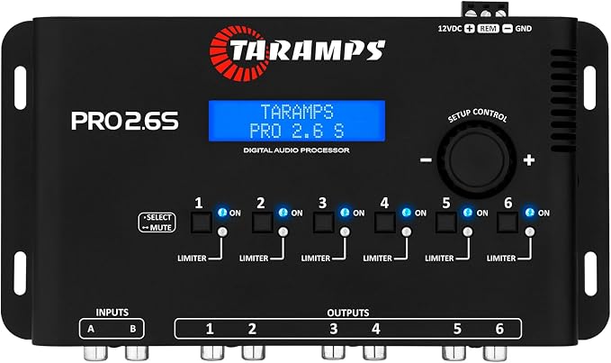 Taramp's Pro 2.6S Digital Signal Processor Equalizer 3-band Graphic Equalization 6 Channels 18K Ohms(RCA) Output Impedance 47 Ohms Limiter Adjustable Car Audio System