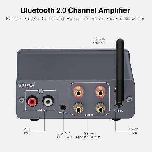 Jancane Amplifier Mini Home Audio Stereo Bluetooth 5.4 Component Amplifier, 300W x2 Wireless TPA3255 2 Channel Class D Amp, Home Outdoor Audio Amplifier with Bass Treble Control for Passive Speakers