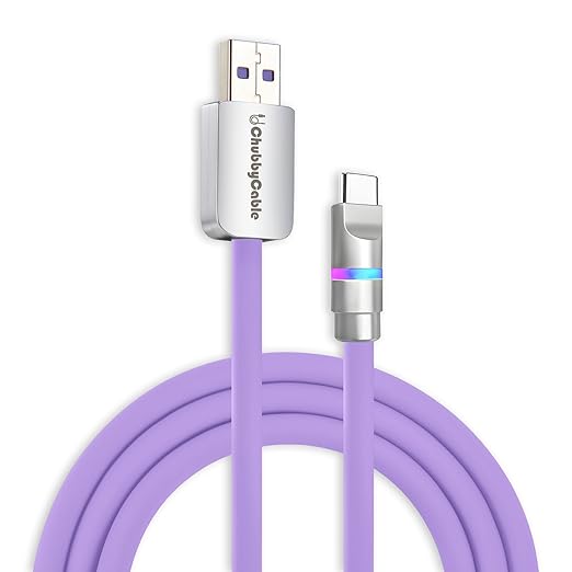chubbycable Neon Chubby - Fast Charge Cable with Smart Light RGB Color Gradual Light Up 100W Charging Cord LED USB C Cable Compatible with iPhone 17-15 Series, Light Purple, USB-A to Type-C, 6.6 FT