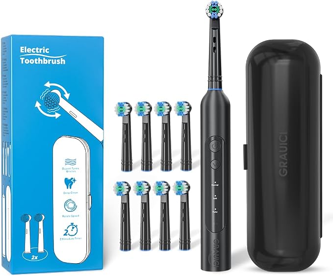 Deep Clean Rechargeable Electric Powered Toothbrush, Rechargeable Electric Toothbrush with 8 Brush Heads,Pressure Sensor to Protect Gums