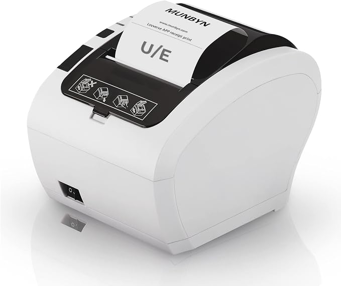MUNBYN Receipt Printer, Thermal Receipt Printer Works with Windows Mac Chromebook Linux Cash Drawer, USB/Ethernet Port 80mm Printer for POS, High-Speed Auto-Cutter Wall Mount, ESC/POS, ITPP047
