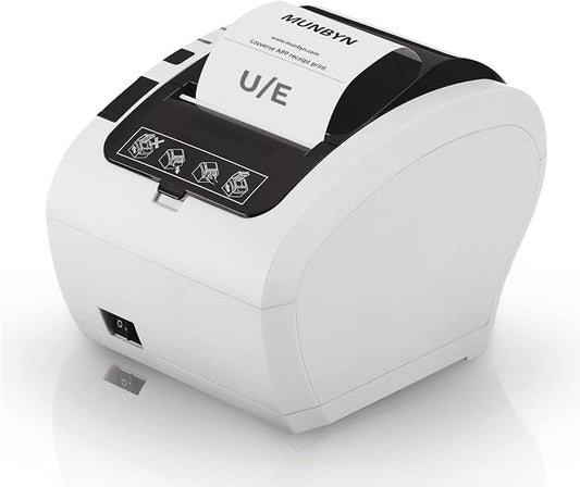 MUNBYN Receipt Printer, Thermal Receipt Printer Works with Windows Mac Chromebook Linux Cash Drawer, USB/Ethernet Port 80mm Printer for POS, High-Speed Auto-Cutter Wall Mount, ESC/POS, ITPP047