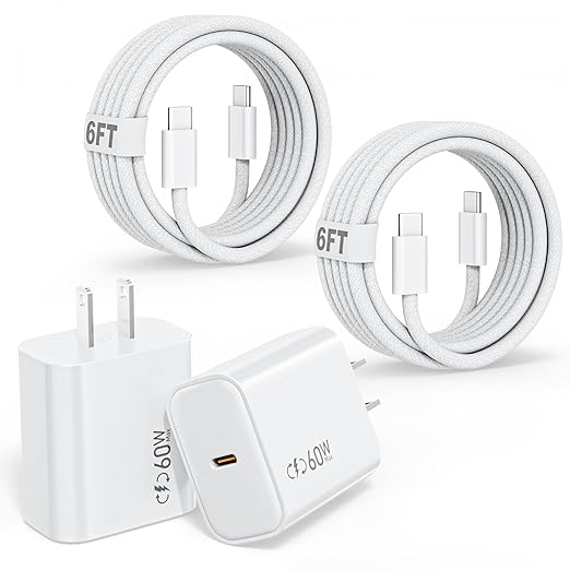 iPhone 17 16 15 Charger,2Pack 40W Dynamic Power Adapter with 60W Max,USB C Fast Charger Block 6FT Type C Woven Charging Cable Cord for iPhone 17 Pro Max/17 Pro/Air/17/16/16 Pro Max/15 Pro,iPad Pro/Air