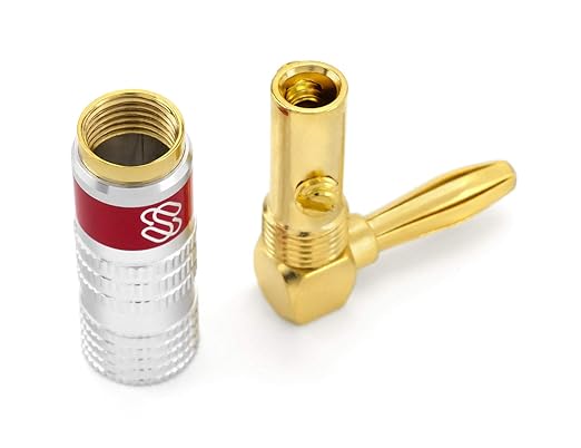 Sewell Silverback Right Angle Banana Plugs, 12 Pairs Quick Connect Gold Plated Speaker Plugs 90 Degree - Version 2-2024 Update