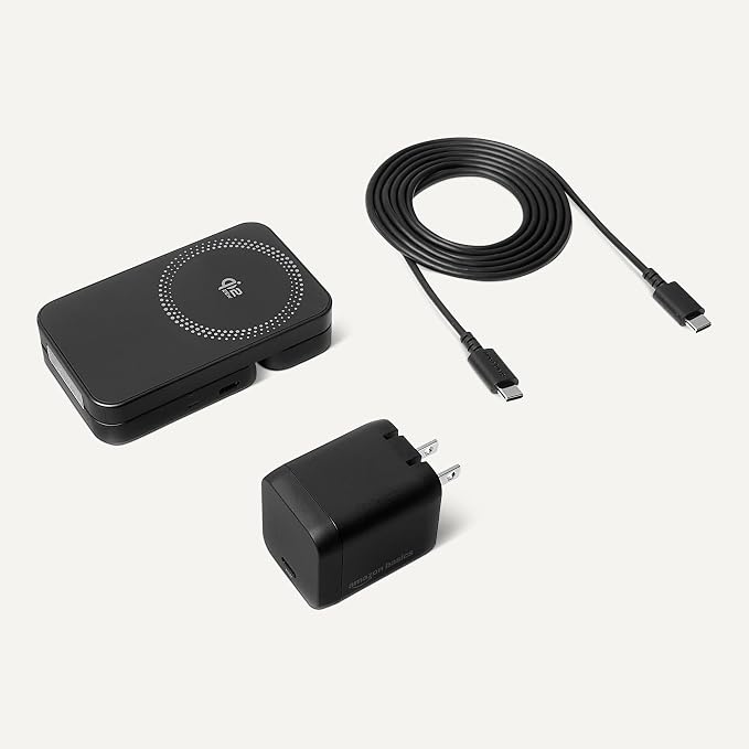 Amazon Basics MagSafe Compatible 25W Fast Charging Qi2.2 Certified 3-in-1 Wireless Charging Station, Foldable Stand for iPhone 17/16/15/14/13/12, Apple Watch, AirPods, with 45W Adapter, Black