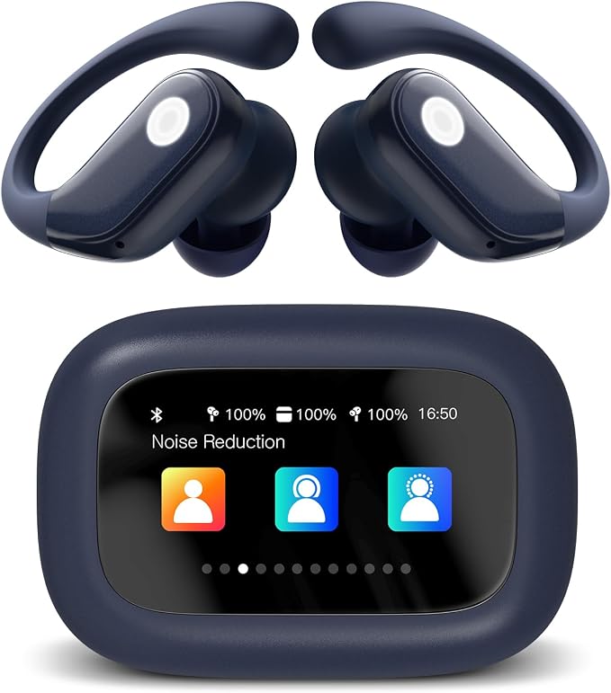 jaddsa Wireless Earbuds, ANC Noise Cancelling Sport Ear Buds with Multifunctional Touch Screen, Bluetooth 5.4 Headphones, 5 EQ Over-Ear Earbuds for Sports/Workout/Gym-Dark Blue