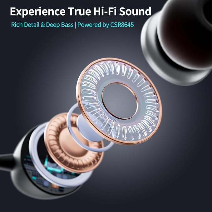 Neckband Retractable Bluetooth Headphones, Wireless Headset with 22H Playtime, Sweat-Resistant Sports, Dual Device Connect, Noise Cancelling Earphones with Mic (Blue)