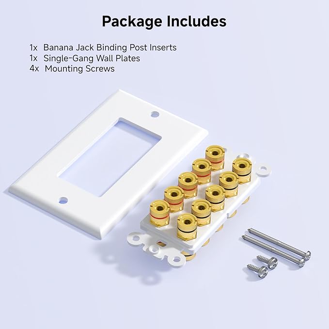 Cable Matters Speaker Wire Wall Plate, Gold Plated Speaker Wall Plate with Banana Plug Binding Post for 5 Speakers, White