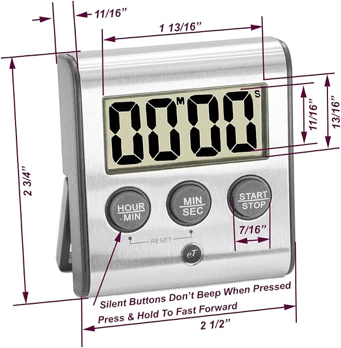 eTradewinds Elegant Digital Kitchen Timers 2 Pack Bundle Featuring Stainless Steel Models eT-78 and Model eT-25, Auto Shutoff Auto Memory