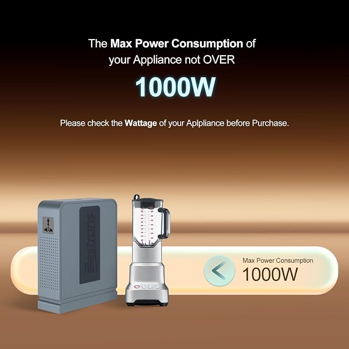 1000W Step Up Transformer 110v to 220v Converter, Heavy Duty Voltage Converter 110v-120v to 220v-240v with Dual Outlets, Overload Protection & Ultra-Quiet for Home Appliances, Grey Blue