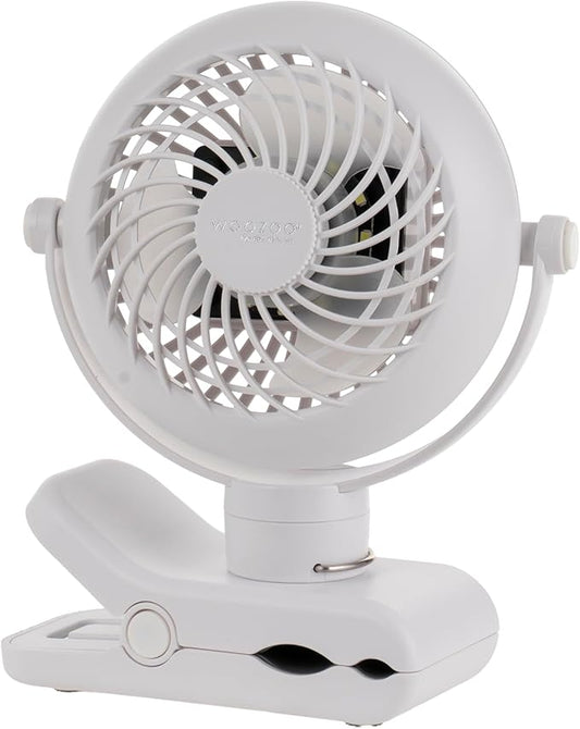 IRIS USA WOOZOO 3.5" Cordless Portable Clip On Fan, USB-C Rechargeable Fan, LED Light, Mosquito Repellent Tray, 360° Tilt, 3 Speeds,Bedside Kitchen Camping Golfing Outdoor Use, White