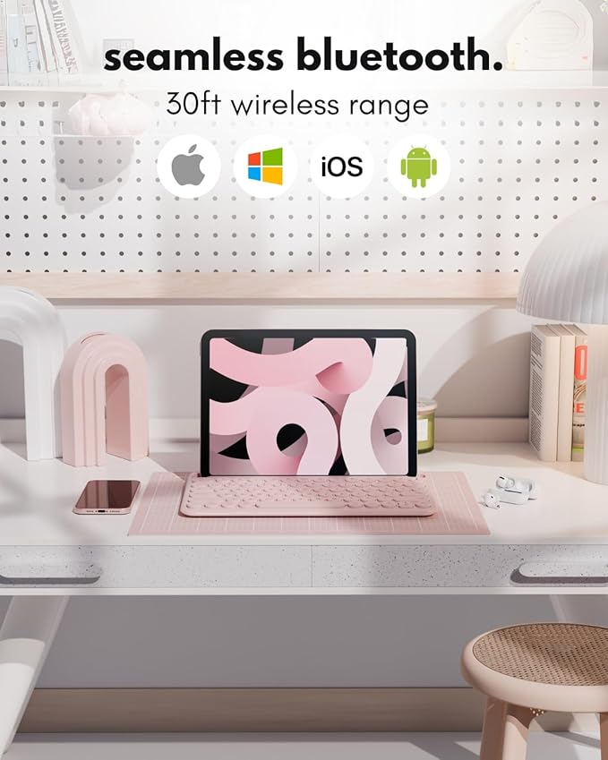 Macally Bluetooth Keyboard for iPad | Wireless Keyboard for Tablet, iPhone (Multi-Device, Built-in Stand, Rechargeable) Easy to Use and Cute Portable