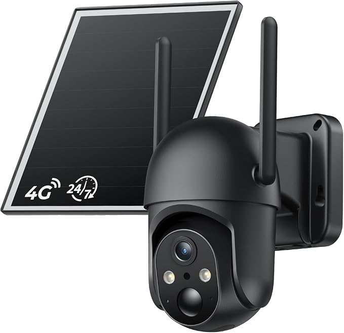 SEHMUA 4G LTE Cellular 24/7 Recording Security Camera Wireless Outdoor, Off Grid Security Cam No Wi-Fi, 2K Color Night Vision, 360° View, PIR Motion Sensor, Two-Way Talk, Built-in eSIM Card