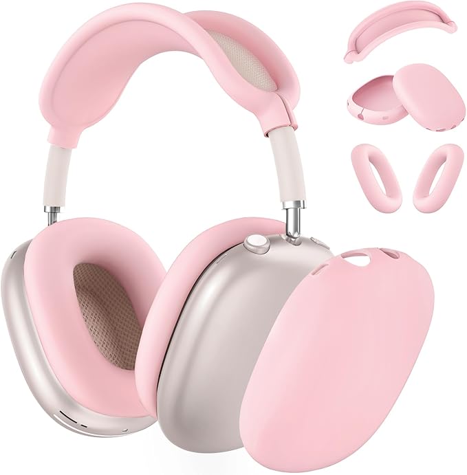 Silicone Case Cover for AirPods Max Headphones,Ear Pad Case Cover/Ear Cups Cover/Headband Cover for AirPods Max 2/1 (2026/2024/2020)(USB-C/Lightning),Silicone Accessories for Apple AirPods Max 2, Pink | Ear Pad Case Cover