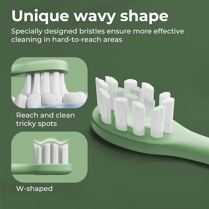 Oday Plant-Based Electric Toothbrush Heads, Long-Lasting Replacement Brush Heads, Compatible Only with Sonic Electric Toothbrush Green - Pack of 3
