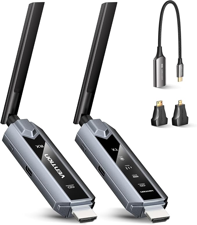 VENTION Wireless HDMI Transmitter and Receiver 656FT with LED Screen, Up to 6 RXs, Heat-Control, Plug & Play Wireless HDMI Extender Kit 4K Decode to Monitor from PC/Projector/TV Box(1TX+1RX)