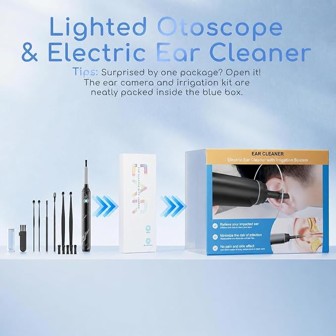 Earwax Removal - Electric Ear Irrigation Kit with 4 Pressure Modes, Ear Cleaner with Camera, 1080P Otoscope, Ear Cleaning Tool with 7-Piece Set, Earwax Removal Kit for Daily Cleaning(White)