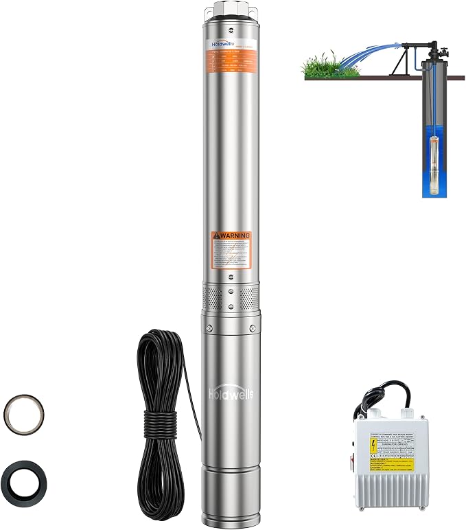 2HP Deep Well Submersible Pump 230V/60Hz, 4 Inch Stainless Steel, External Controller, 33ft Cord, 37GPM Flow 427ft Head, IP68 Waterproof for Industrial, Irrigation, Home Use